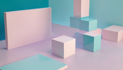 Minimalist 3D cube design with clean blue geometric background