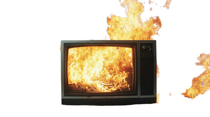 TV on fire on transparent background 