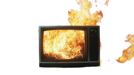 TV on fire on transparent background 