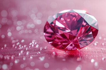 Ruby on a soft pink background. Concept of wealth and romance. Generative Ai.