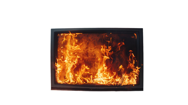 TV on fire on transparent background