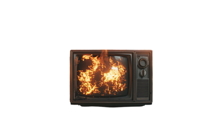 TV on fire on transparent background 