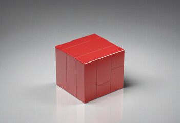 The futuristic design of a red cube in a grey geometric background: 3D abstract illustration with negative space and modern tech vibes
