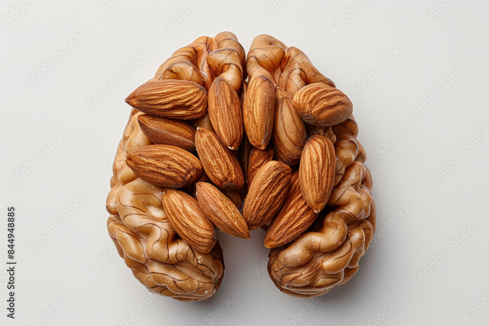 Aufkleber almonds arranged in the outline of a brain. concept of cognitive health. generative ai.
