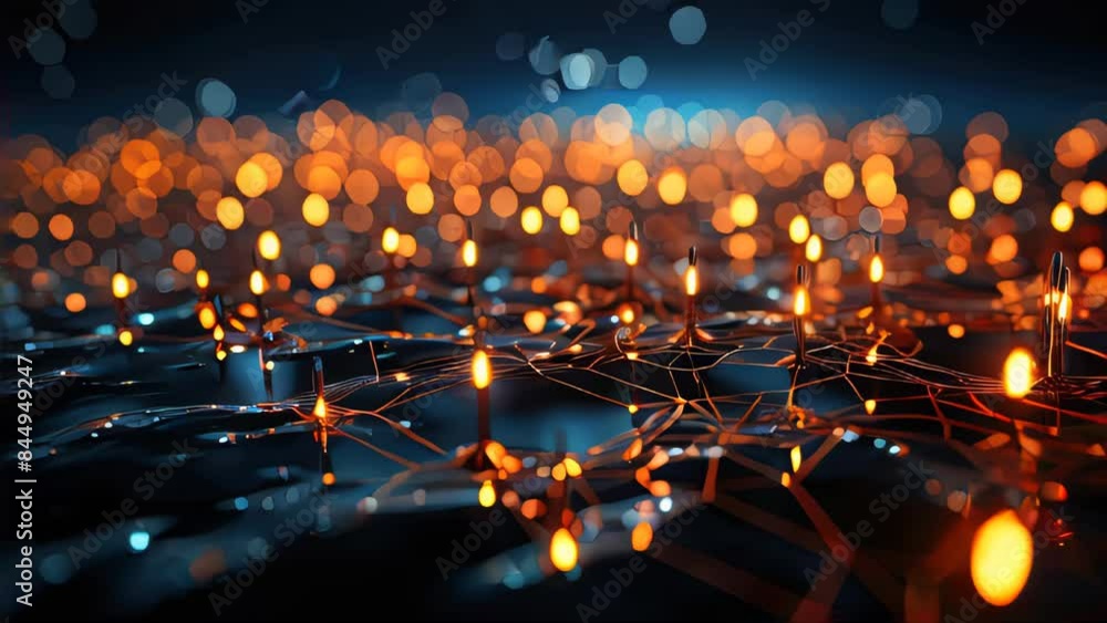 Aufkleber abstract golden bokeh with flying dots circles energy particles and light rays background