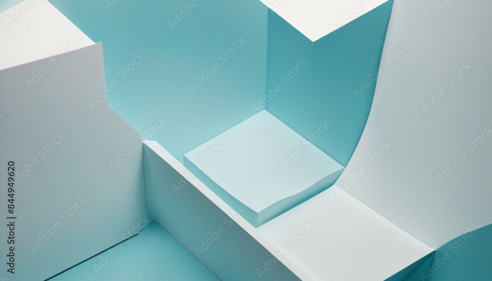 Poster modern three-dimensional abstract geometric background with stacked blue square cards and twisted la