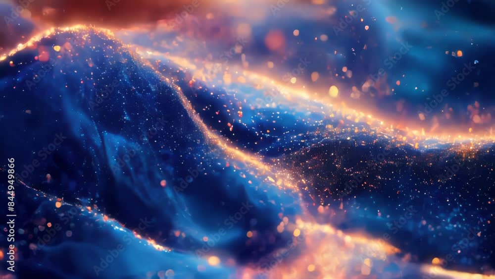 Aufkleber an abstract blue wave background with glowing particles and lines. futuristic waves