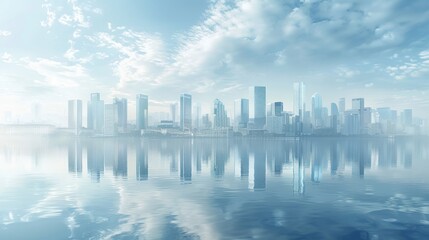 Obraz premium Modern City Skyline Reflected in Still Water. AI Generative