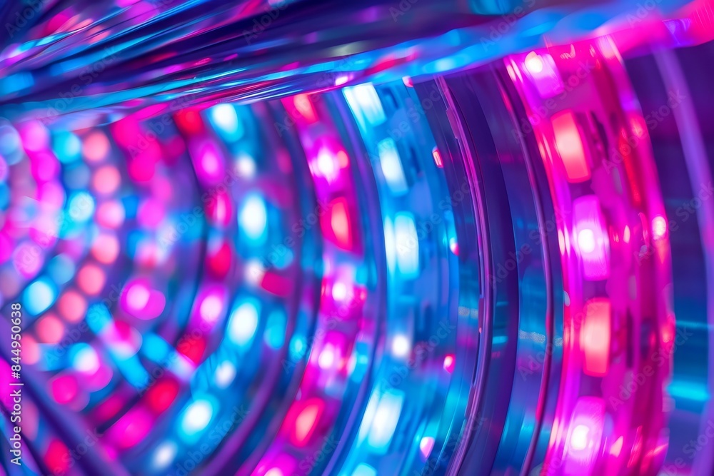 Poster mesmerizing tunnel of lights with rainbow colors and infinite reflections, creating a surreal and dr