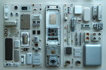 A modular smartphone with interchangeable components. Concept of customizable consumer electronics. Generative Ai.
