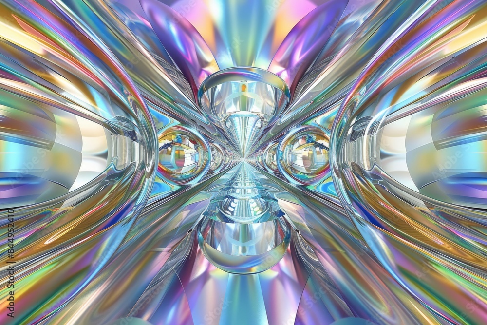 Aufkleber abstract rainbow light tunnel with infinite reflections, creating a surreal and dreamlike visual exp