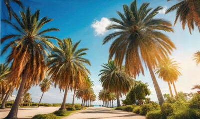 Obraz premium Palm trees against blue sky background.
