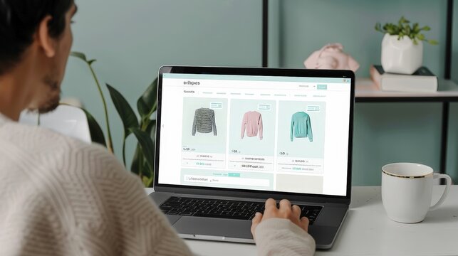 Person sitting on a desk using the computer to shop online