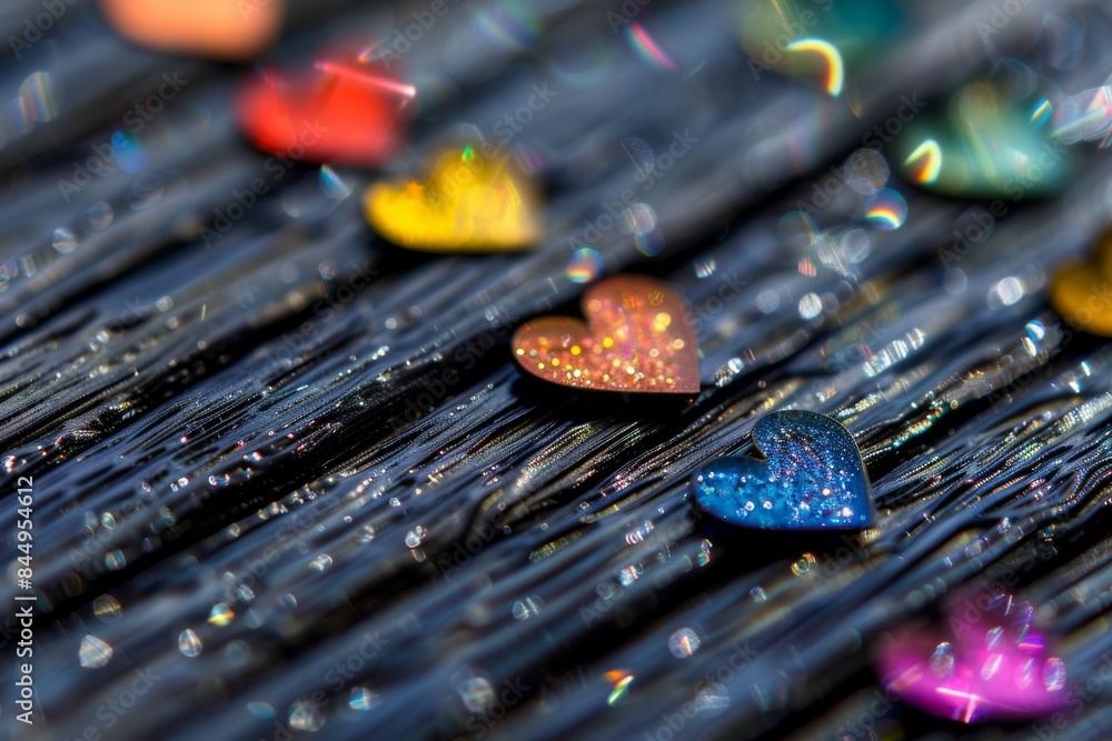 Aufkleber colorful heart confetti on wet surface, creating a vibrant and joyful visual display