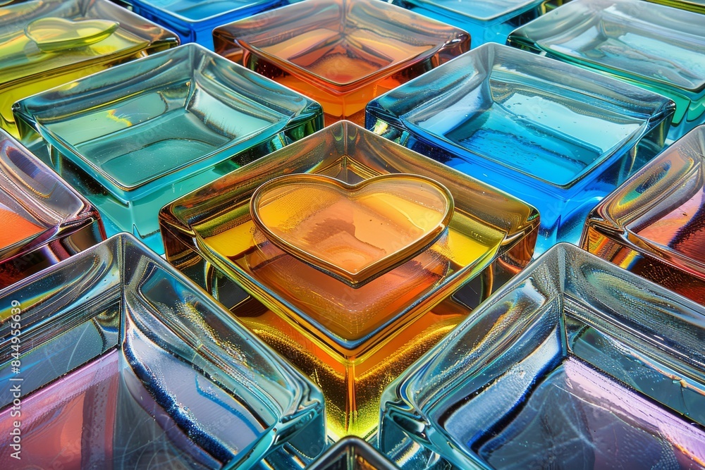 Poster abstract glass blocks with rainbow colors, creating a modern and artistic visual display