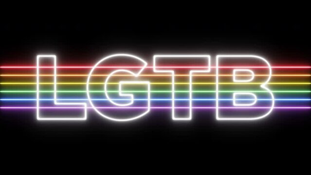 Neon rainbow flag LGTBI community with white neon letters