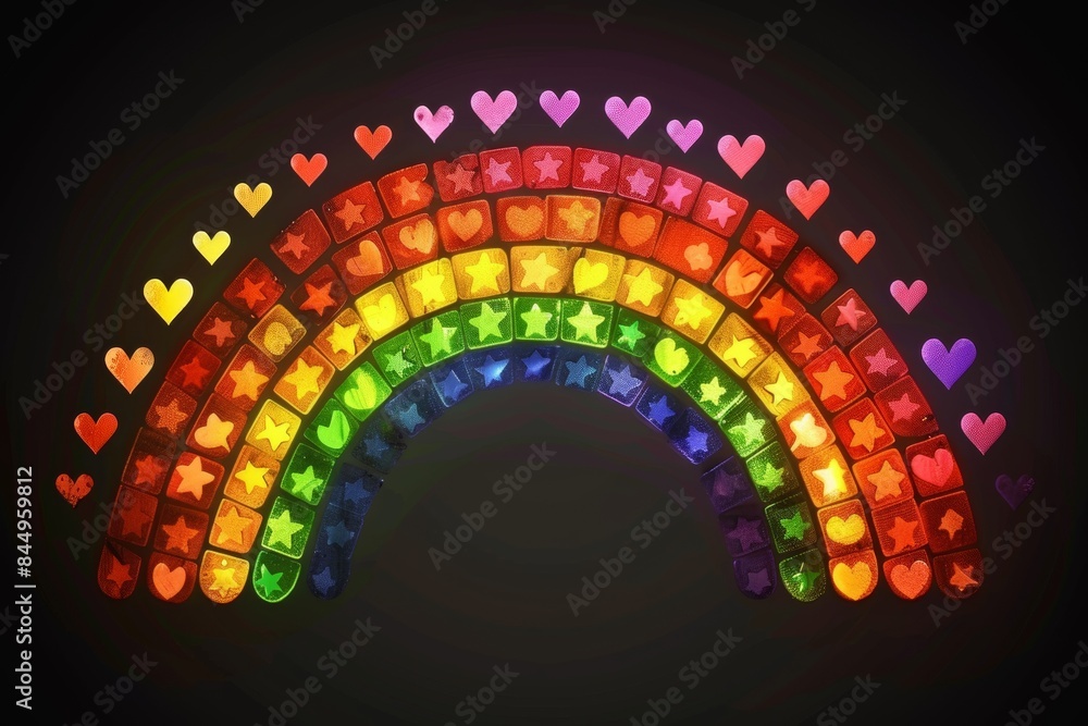 Aufkleber illuminated rainbow arch with heart lights on dark background, creating a festive and vibrant visual