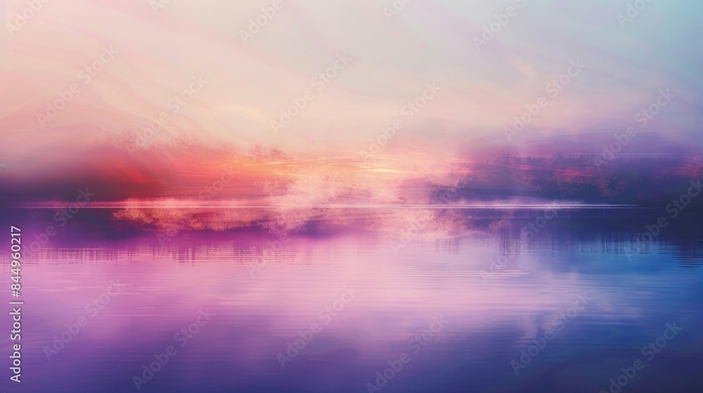 Poster defocused colors merge together in a hazy scene portraying a tranquil and otherworldly atmosphere at