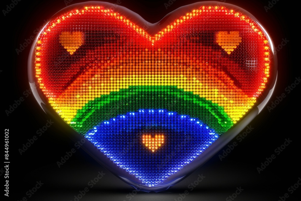 Aufkleber rainbow led heart sculpture on dark background, creating a bold and colorful visual display