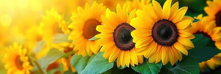 Obraz premium A summer breeze blowing through a field of sunflowers