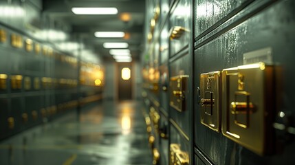 Fototapeta premium A Glimpse into the Vault: Rows of Secure Lockers. generative AI