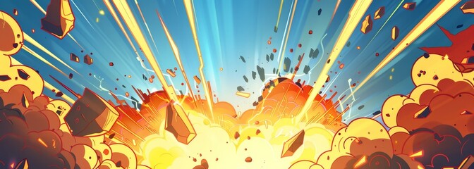 Pop art comics fire flame explosion boom effect horizontal wallpaper background