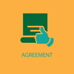 The contract icon. Green Agreement and thumb, pact, accord, convention symbol. Flat 