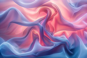 Obraz premium Abstract background with flowing pink and blue fabric patterns creating a dreamy, delicate, and ethereal atmosphere.