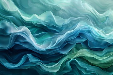 Obraz premium Abstract waves of green and blue, flowing in a mesmerizing pattern, creating a serene and calming visual effect reminiscent of underwater scenes.