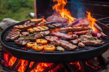 Grilled meat on the grill generated by AI