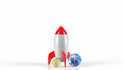 The Rocket moon and earth for sci or education concept 3d rendering.