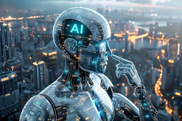 Fototapeta premium Close up of a glowing AI processor on a colorful circuit board, representing artificial intelligence and technological advancements