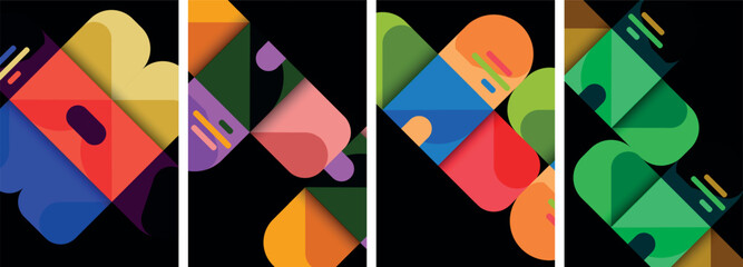 Geometric colorful poster backgrounds with squares and circles