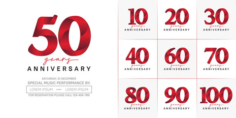 anniversary logotype set vector, red and black color for special day celebration
