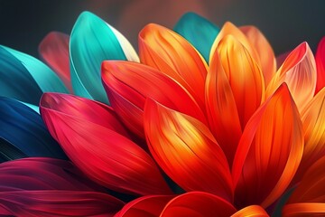 Fototapeta premium Colorful petals of a flower in shades of red orange yellow green blue and purple.