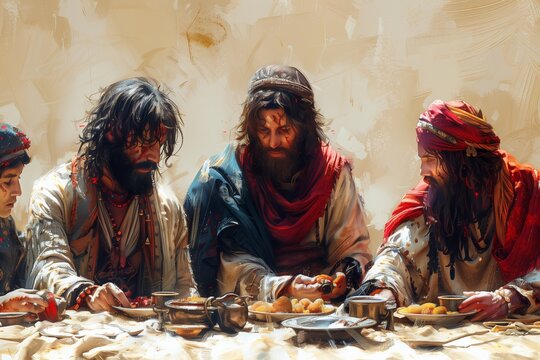 Biblical Parable Great Banquet Illustration with Space for Text
