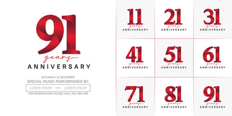 anniversary logotype set vector, red and black color for special day celebration