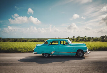 Vintage Car Cruising through Cuban Streets