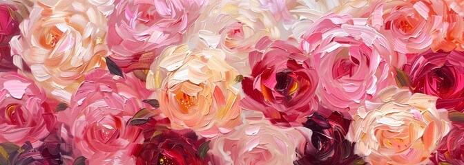 Oil painting flowers art on canvas horizontal banner wallpaper background