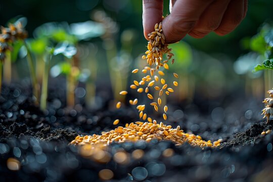 Sower's Parable Illustrated: Hand Planting Wheat in Ground