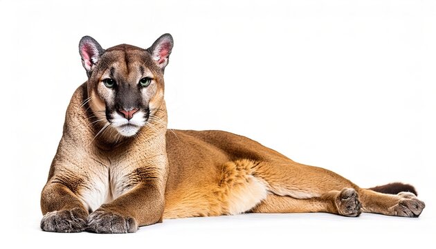 Florida panther, a North American cougar - Puma concolor coryi - native to South Florida USA. Besides vehicle mortality, the biggest threat to it is habitat fragmentation. Isolated on white background