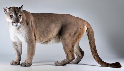 Obraz premium Florida panther, a North American cougar - Puma concolor coryi - native to South Florida USA. Besides vehicle mortality, the biggest threat to it is habitat fragmentation. Isolated on white background