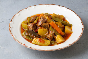 Turkish Food Turlu Mixed Vegetables with Cubed Meat.