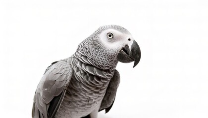 Obraz premium African grey Congo parrot - Psittacus erithacus - medium sized grey white colored bird with red tail feathers common in captivity, prized for its ability to mimic human speech and a wide vocabulary