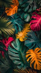 Neon vivid summer jungle leaves banner wallpaper background
