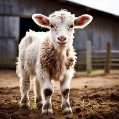 Fototapeta premium Rural Farm Life Cattle and Goat Grazing in Nature