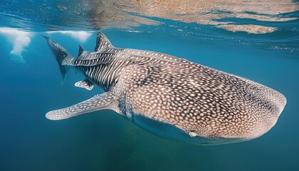 Fototapeta premium whale shark - Rhincodon typus - is a slow moving, filter feeding carpet shark and the largest known extant fish that inhabit the open waters of all tropical oceans. isolated on white or blue