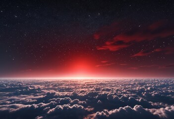 Futuristic starry sky with red light glow 