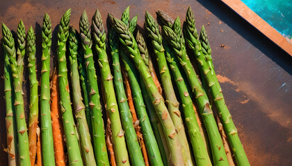 Asparagus on rusty background flat lay 6