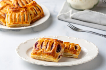 Miniature Danish Pastries with cherry,  close up